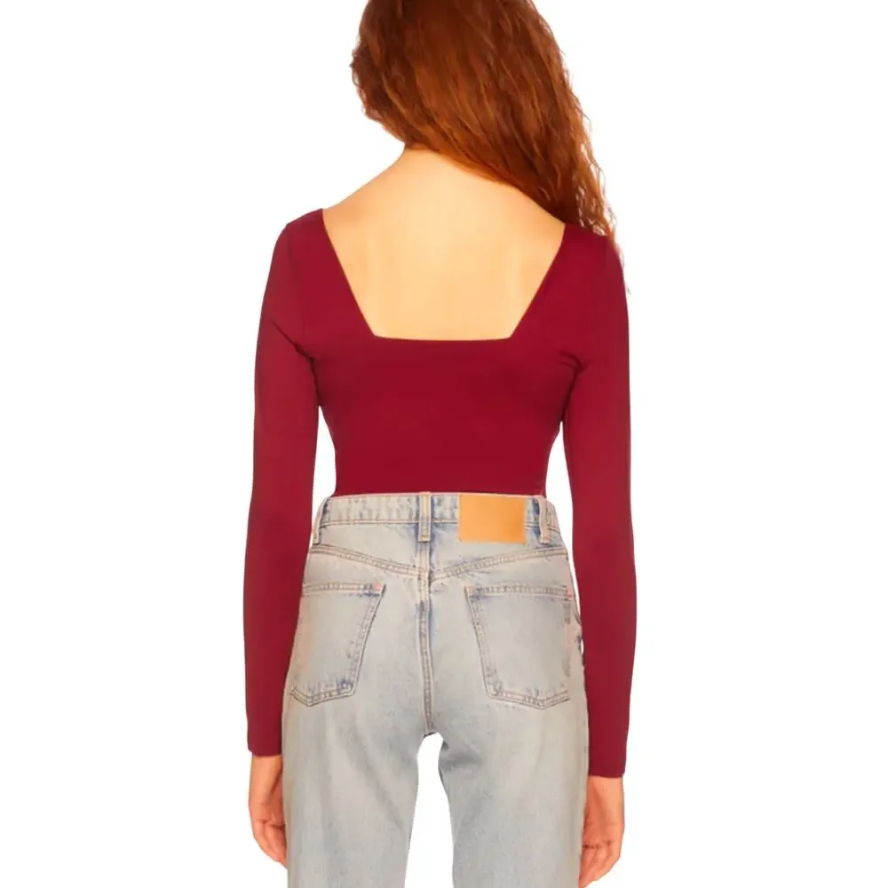 Susana Monaco Sweetheart Long Sleeve Top Red NWT Size Small